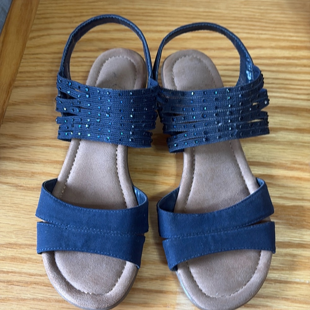 Gently used Impo blue studded sandals. size 8W